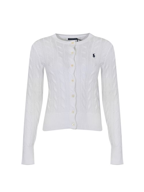 Cardigan a trecce in cotone con logo White POLO RALPH LAUREN | 211971868007